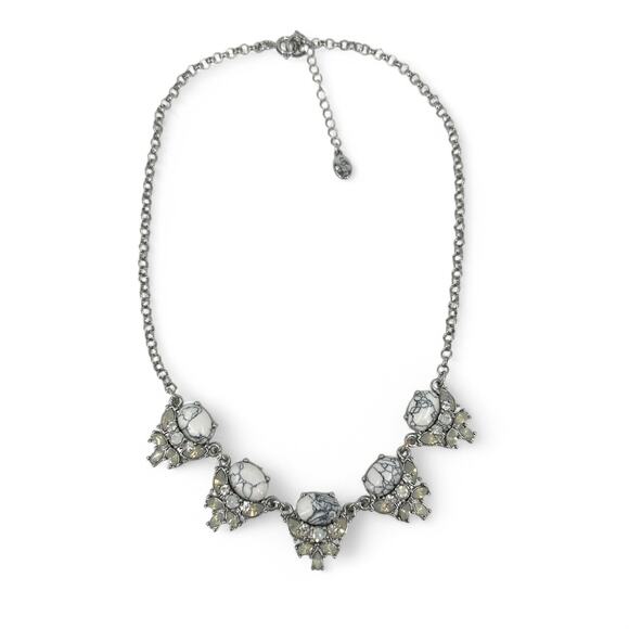 Loft Rhinestone Statement Necklace White Gray Marbled Stones - Picture 5 of 8